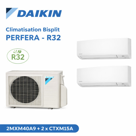 Daikin Climatisation Bi-splits - PERFERA - R32 - 2MXM40A9 + 2 x CTXM15A