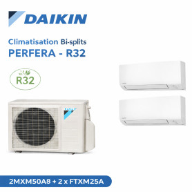 Daikin Climatisation Bi-splits - PERFERA - R32 - 2MXM50A8 + 2 x FTXM25A