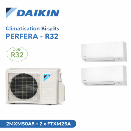 Daikin Climatisation Bi-splits - PERFERA - R32 - 2MXM50A8 + 2 x FTXM25A