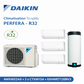 Daikin Climatisation Tri-splits - PERFERA - R32 - 4MWXM52A9 + 3 x CTXM15A + EKHWET120BV3