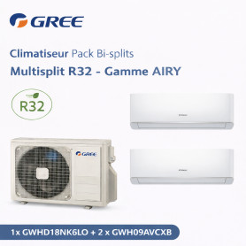 GREE Climatiseur Pack Bi-splits Multisplit R32 - Gamme AIRY - 1x GWHD18NK6LO + 2 x GWH09AVCXB