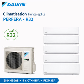 Daikin Climatisation Penta-splits - PERFERA - R32 - 5MXM90A8 + 4 x CTXM15A + FTXM35A