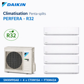 Daikin Climatisation Penta-splits - PERFERA - R32 - 5MXM90A8 + 4 x CTXM15A + FTXM42A