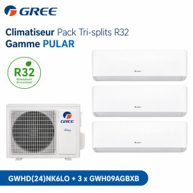 GREE Climatiseur Pack Tri-splits R32 - Gamme PULAR - GWHD(24)NK6LO + 3 x GWH09AGBXB