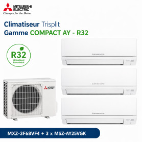 Mitsubishi Climatiseur Trisplit - Gamme COMPACT AY - R32 - MXZ-3F68VF4 + 3 x MSZ-AY25VGK