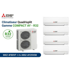 Mitsubishi Climatiseur Quadrisplit - Gamme COMPACT AY - R32 - MXZ-4F80VF4 + 4 x MSZ-AY25VGK + WIFI (8.0 kW)