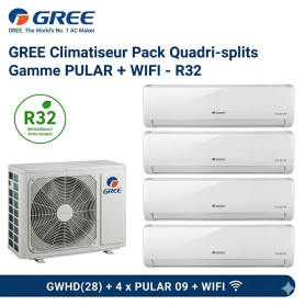 GREE Climatiseur Pack Quadri-splits R32 - Gamme PULAR + WIFI - GWHD(28) + 4 x PULAR 09