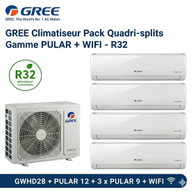 GREE Climatiseur Pack Quadri-splits R32 - Gamme PULAR + WIFI - GWHD28 + PULAR 12  + 3 x PULAR 9