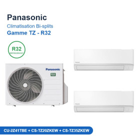 Panasonic Climatisation Bi-splits - Gamme TZ - R32 - CU-2Z41TBE + CS-TZ20ZKEW + CS-TZ35ZKEW