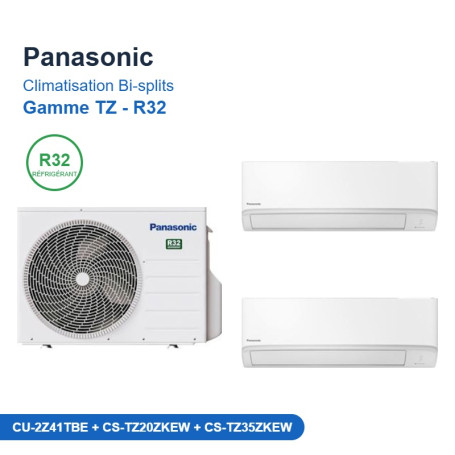 Panasonic Climatisation Bi-splits - Gamme TZ - R32 - CU-2Z41TBE + CS-TZ20ZKEW + CS-TZ35ZKEW