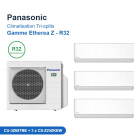 Panasonic Climatisation Tri-splits - Gamme Etherea Z - R32 - CU-3Z68TBE + 3 x CS-Z25ZKEW