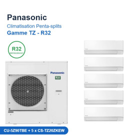 Panasonic Climatisation Penta-splits - Gamme TZ - R32 - CU-5Z90TBE + 5 x CS-TZ20ZKEW
