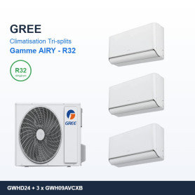 GREE Climatisation Tri-splits - Gamme AIRY - R32 - GWHD(24)NK6OO + 3 x GWH09AVCXB