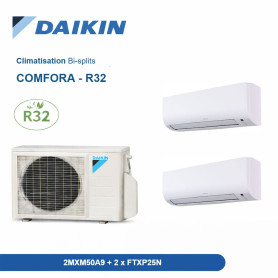 Pack Climatisation Bi-split DAIKIN Comfora 2 pièces - 2MXM50 + FTXP25 + FTXP25 R32