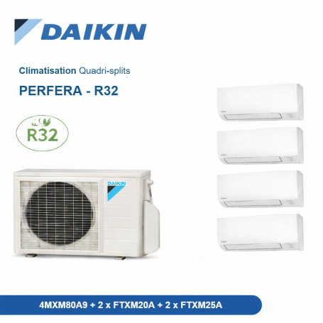 Pack Climatisation Quadri-split DAIKIN Perfera 4 pièces - 4MXM80 + FTXM20 + FTXM20 + FTXM25 + FTXM25 R32