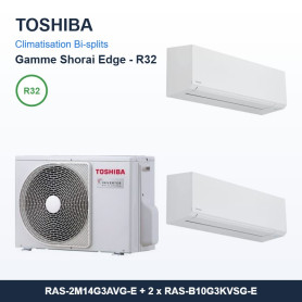 Pack Climatisation Bi-split TOSHIBA Shorai Edge 2 pièces - 2M14 + 2 x 2,5 kW R32 Wi-Fi