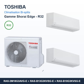 Pack Climatisation Bi-split TOSHIBA Shorai Edge 2 pièces - 2M18 + 3,5 kW + 2,5 kW R32 Wi-Fi