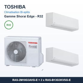 Pack Climatisation Bi-split TOSHIBA Shorai Edge 2 pièces - 2M18 + 2 x 3,5 kW R32 Wi-Fi