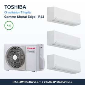 Pack Climatisation Tri-split TOSHIBA Shorai Edge 3 pièces - 3M18 + 3 x 2,5 kW R32 Wi-Fi