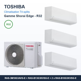 Pack Climatisation Tri-split TOSHIBA Shorai Edge 3 pièces - 3M18 + 3,5 kW + 2 x 2,5 kW R32 Wi-Fi