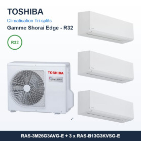 Pack Climatisation Tri-split TOSHIBA Shorai Edge 3 pièces - 3M26 + 3 x 3,5 kW R32 Wi-Fi