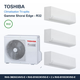Pack Climatisation Tri-split TOSHIBA Shorai Edge 3 pièces - 3M26 + 4,6 kW + 2 x 2,5 kW R32 Wi-Fi