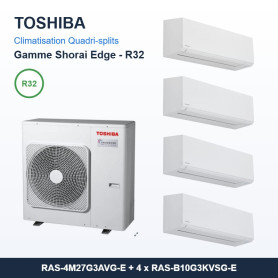 Pack Climatisation Quadri-split TOSHIBA Shorai Edge 4 pièces - 4M27 + 4 x 2,5 kW R32 Wi-Fi