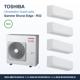 Pack Climatisation Quadri-split TOSHIBA Shorai Edge 4 pièces - 4M27 + 2 x 3,5 kW + 2 x 2,5 kW R32 Wi-Fi