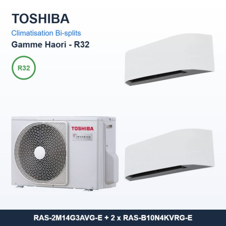 Pack Climatisation Bi-split TOSHIBA Haori 2 pièces - 2M14 + 2 x 2,5 kW R32 Wi-Fi