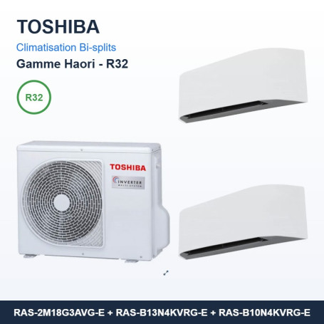 Pack Climatisation Bi-split TOSHIBA Haori 2 pièces - 2M18 + 3,5 kW + 2,5 kW R32 Wi-Fi