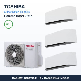 Pack Climatisation Tri-split TOSHIBA Haori 3 pièces - 3M18 + 3 x 2,5 kW R32 Wi-Fi
