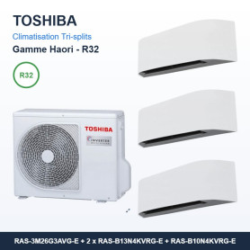 Pack Climatisation Tri-split TOSHIBA Haori 3 pièces - 3M26 + 2 x 3,5 kW + 2,5 kW R32 Wi-Fi