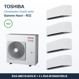 Pack Climatisation Quadri-split TOSHIBA Haori 4 pièces - 4M27 + 4 x 2,5 kW R32 Wi-Fi