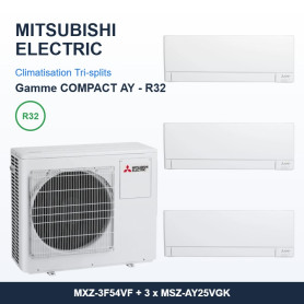 Pack Climatisation Tri-split MITSUBISHI Electric AY 3 pièces - MXZ-3F54VF + 3 x 2,5 kW R32 Wi-Fi