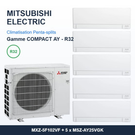 Pack Climatisation Penta-split MITSUBISHI Electric AY 5 pièces - MXZ-5F102VF + 5 x 2,5 kW R32 Wi-Fi