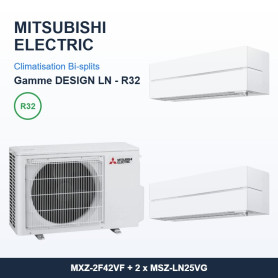 Pack Climatisation Bi-split MITSUBISHI Electric Design LN 2 pièces - MXZ-2F42VF + 2 x 2,5 kW R32 Wi-Fi