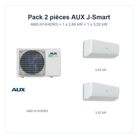Pack Climatisation Bi-split AUX J-Smart 2 pièces - AM2-H14/4DR3 + 1 x 2,64 kW + 1 x 3,52 kW R32 Wi-Fi