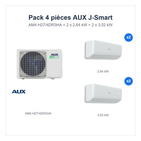 Pack Climatisation Quadri-split AUX J-Smart 4 pièces - AM4-H27/4DR3HA + 2 x 2,64 kW + 2 x 3,52 kW R32 Wi-Fi