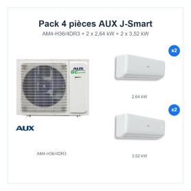 Pack Climatisation Quadri-split AUX J-Smart 4 pièces - AM4-H36/4DR3 + 2 x 2,64 kW + 2 x 3,52 kW R32 Wi-Fi