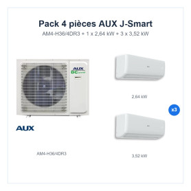 Pack Climatisation Quadri-split AUX J-Smart 4 pièces - AM4-H36/4DR3 + 1 x 2,64 kW + 3 x 3,52 kW R32 Wi-Fi
