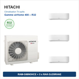 Pack Climatisation Tri-split HITACHI airHome 400 3 pièces - RAM-G68N3HCE + 3 x RAK-DJ25RHAE