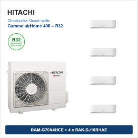 Pack Climatisation Quadri-split HITACHI airHome 400 4 pièces - RAM-G70N4HCE + 4 x RAK-DJ18RHAE