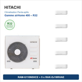 Pack Climatisation Penta-split HITACHI airHome 400 5 pièces - RAM-G110N5HCE + 5 x RAK-DJ18RHAE