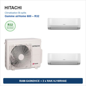 Pack Climatisation Bi-split HITACHI airHome 600 2 pièces - RAM-G43N2HCE + 2 x RAK-VJ18RHAE