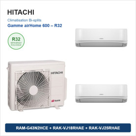 Pack Climatisation Bi-split HITACHI airHome 600 2 pièces - RAM-G43N2HCE + 1 x RAK-VJ18RHAE + 1 x RAK-VJ25RHAE