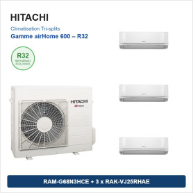 Pack Climatisation Tri-split HITACHI airHome 600 3 pièces - RAM-G68N3HCE + 3 x RAK-VJ25RHAE
