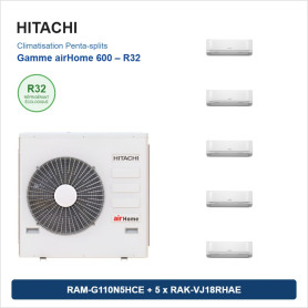 Pack Climatisation Penta-split HITACHI airHome 600 5 pièces - RAM-G110N5HCE + 5 x RAK-VJ18RHAE