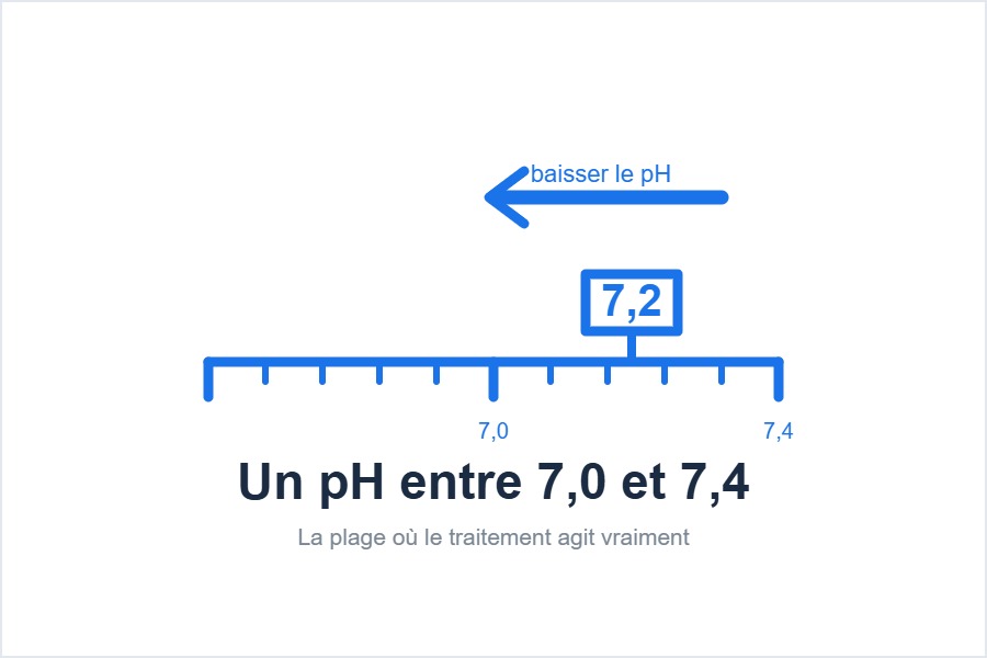 Plage de pH recommandée pour une piscine, entre 7,0 et 7,4
